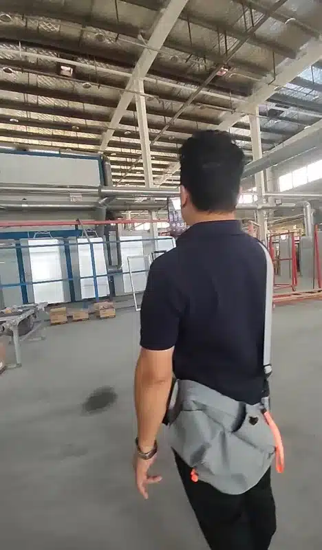 Video call with the customer to show the real fire door factory.